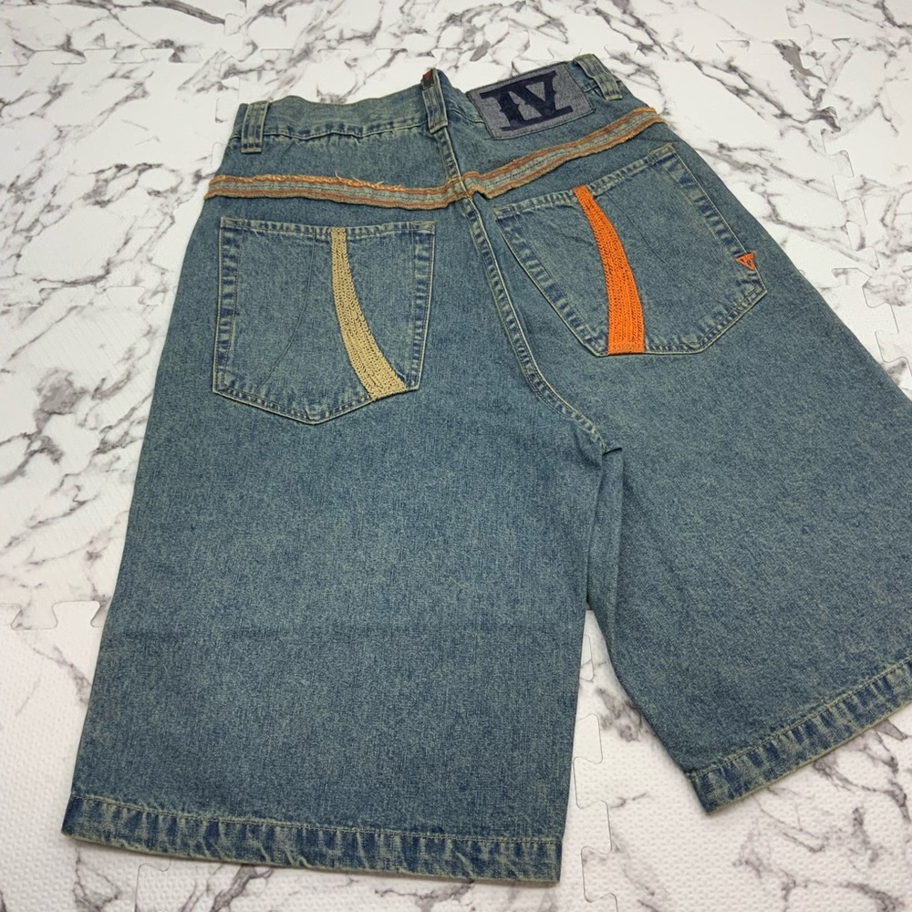 Men's Vokal by Nelly Mid Blue Vintage Wheat Orange Denim Shorts